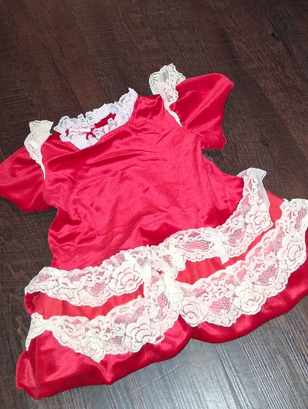 Vintage Jane Darling Kids Red Satin Lace Trim Dress
